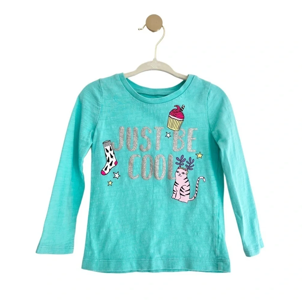 ⚡️4/$20⚡️Carter’s Winter Holiday Turquoise Kids Long Sleeve Graphic Tee Girl 2T